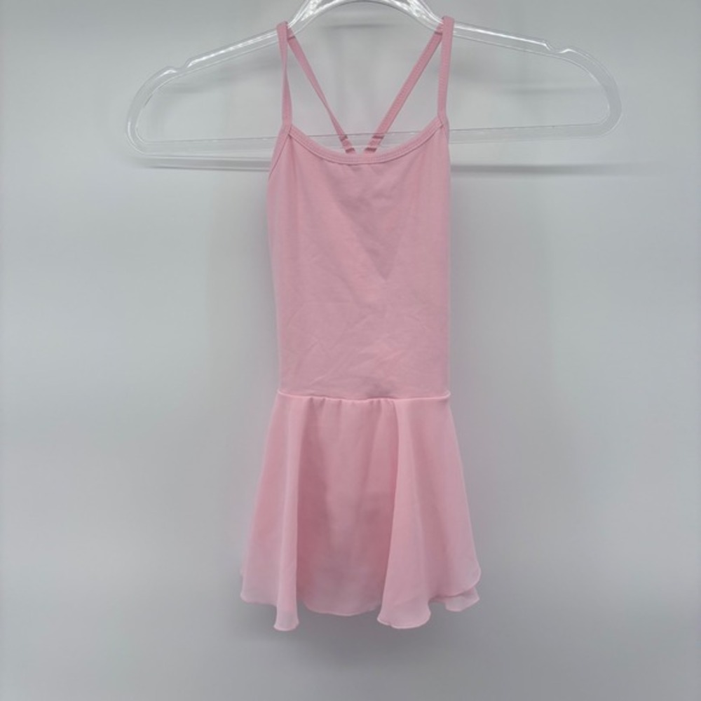 Pink Sleeveless Dance Leotard with Flared Skirt